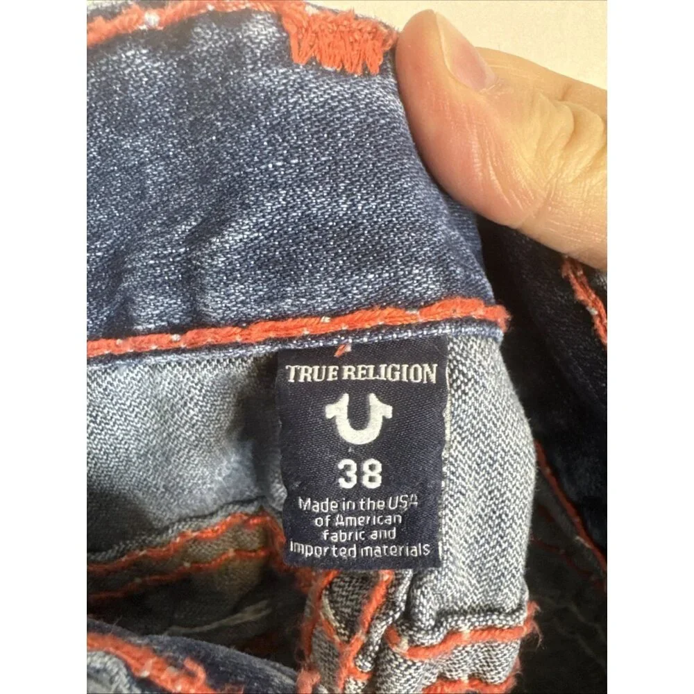 True Religion Ricky Relaxed Straight Jeans 38x32 Made USA Distressed Flap‎
